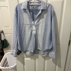 Madewell Light Blue and White Striped Casual Shirt